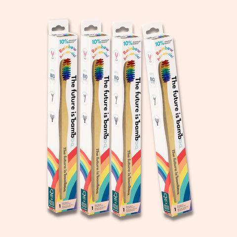 4 Pack - Rainbow Bamboo Toothbrush- Adult Soft